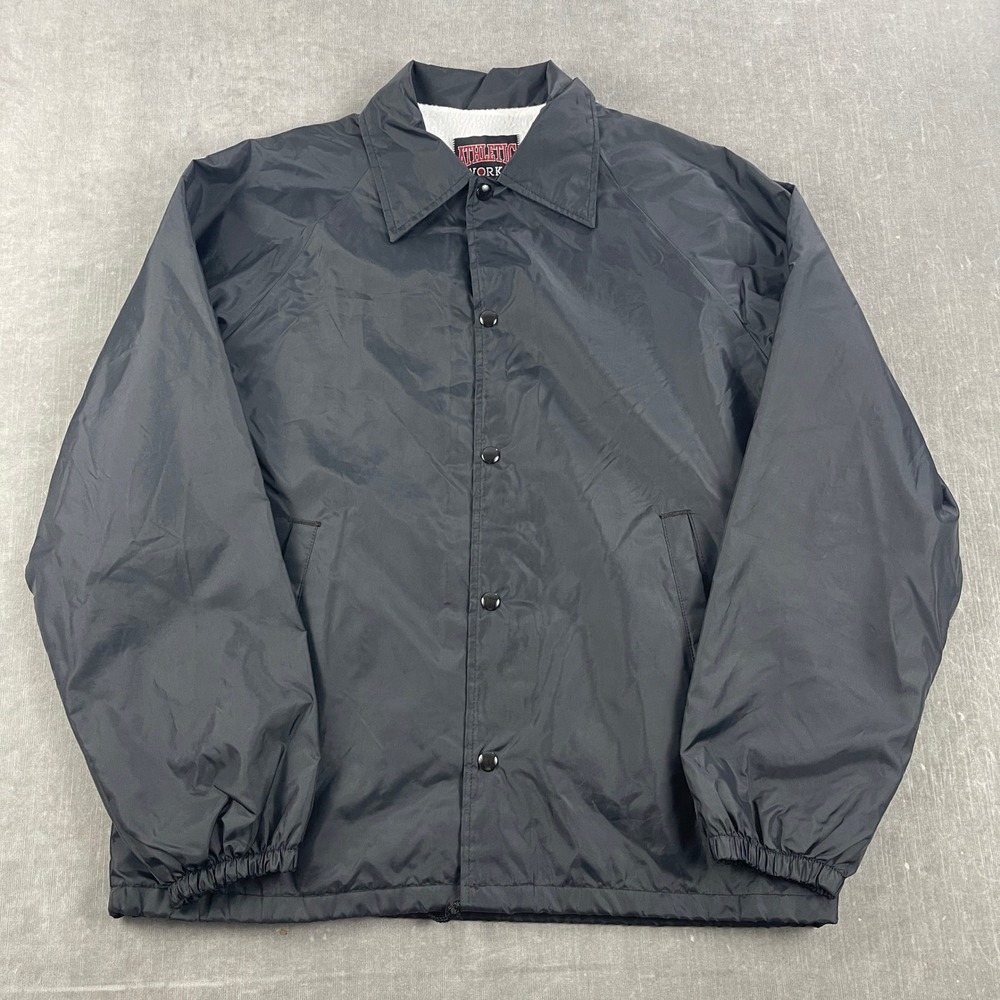 Athletic Works Mens Medium Black Coaches Jacket Snap‎ Front Windbreaker